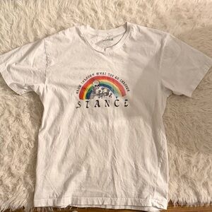 Stance White Tee with Rainbow and Skeleton Graphic